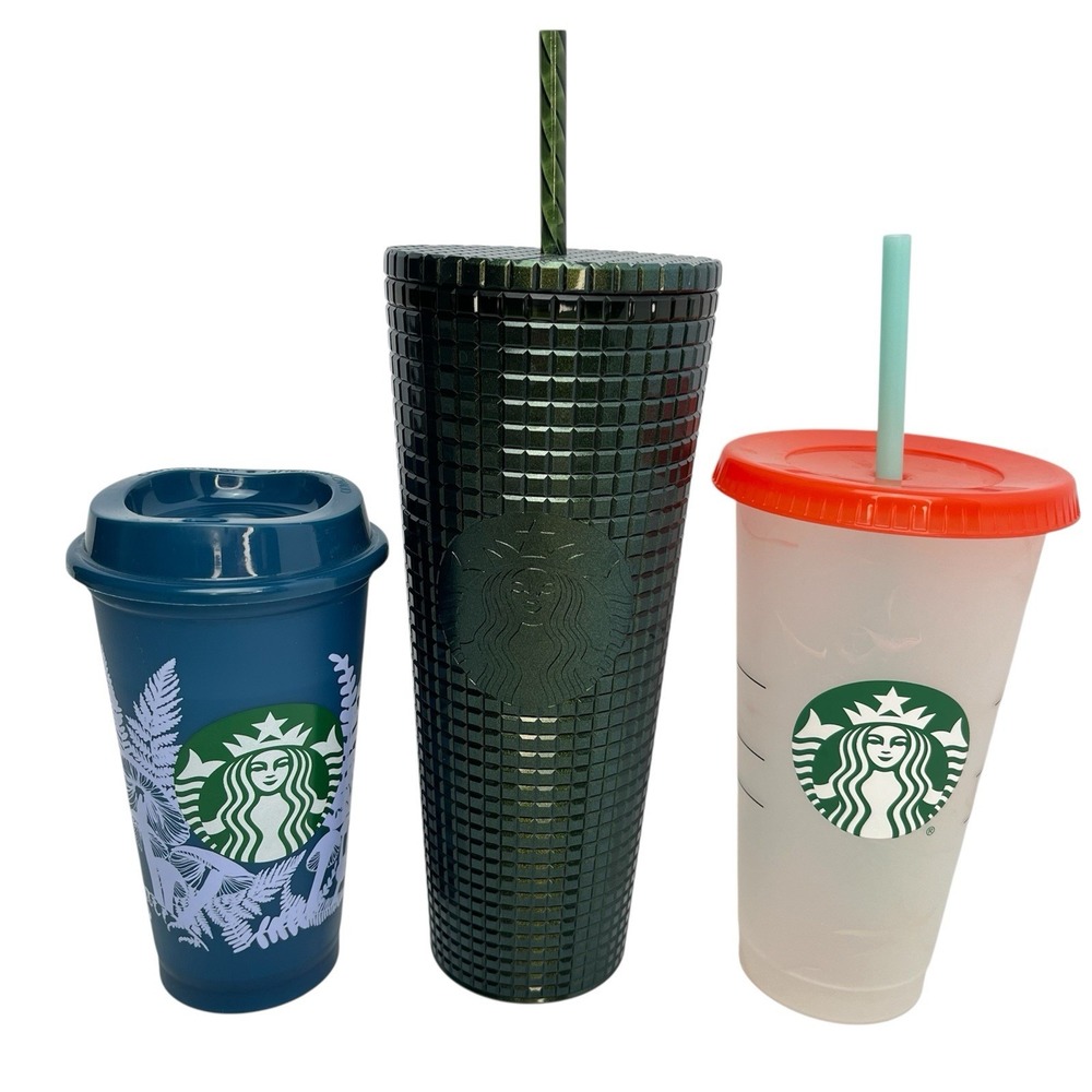 Starbucks Cup Lot Winter Green Grid Tumbler Color Change Confetti Blue Mushrooms